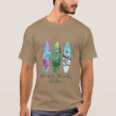 Surfplanken met Waikiki Beach Oahu Waterverf T-shirt (Voorkant)