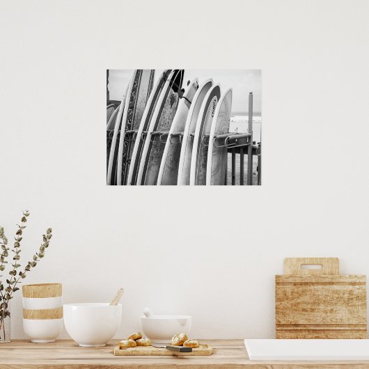 Surfplanken op Beach Rack Kustkunst Poster (Keuken)