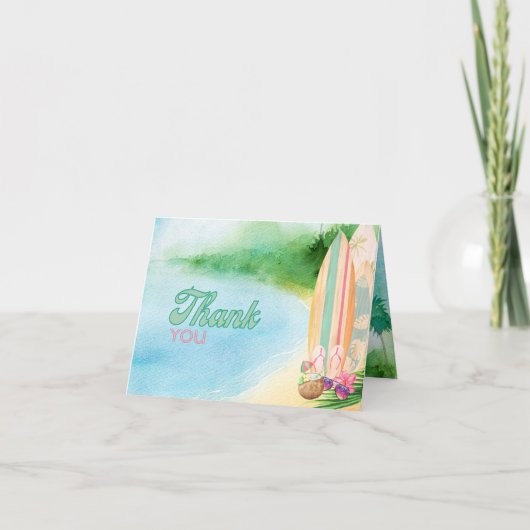 Surfplanken op Beach Waterverf Summer Luau Bedankkaart (Voorkant)