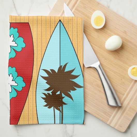 Surfplanken op Boardwalk Summer Beach Theme Theedoek (Quarter Fold)