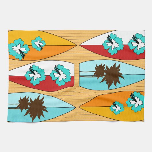 Surfplanken op Boardwalk Summer Beach Theme Theedoek (Horizontaal)