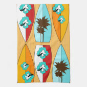 Surfplanken op Boardwalk Summer Beach Theme Theedoek (Verticaal)