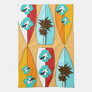 Surfplanken op Boardwalk Summer Beach Theme Theedoek