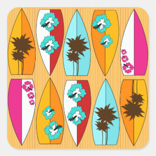 Surfplanken op Boardwalk Summer Beach Theme Vierkante Sticker