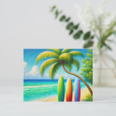 Surfplanken op het strand briefkaart (Staand voorkant)