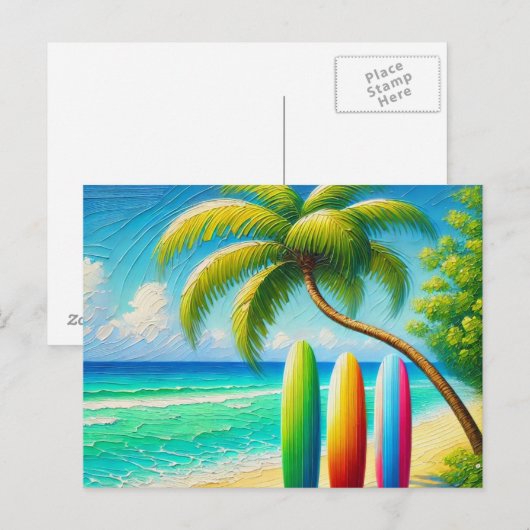 Surfplanken op het strand briefkaart (Voorkant / Achterkant)