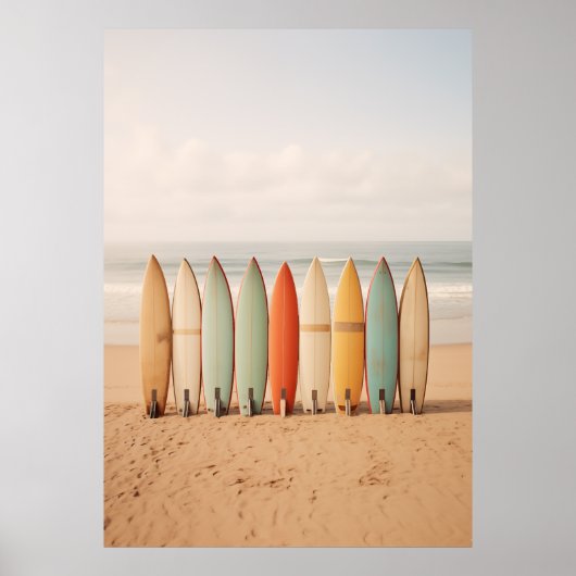  surfplanken op het strand poster (Voorkant)