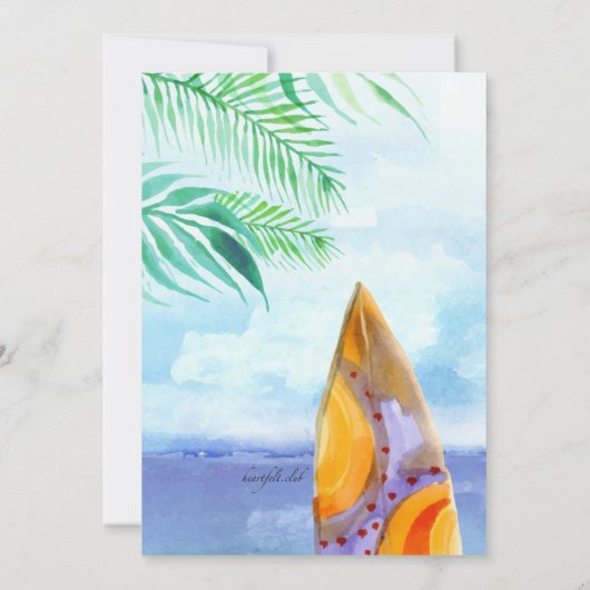 Surfplanken op het strand Uitnodiging (Achterkant)