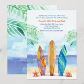 Surfplanken op het strand Uitnodiging (Voorkant / Achterkant)