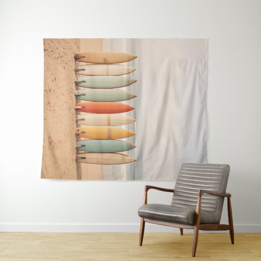  surfplanken op het strand wandkleed (In Situ (horizontaal))