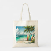 Surfplanken op het strand Waterverf en Ink Tote Bag (Achterkant)