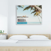 Surfplanken op Retro Busje Kust Muur Kunst Poster