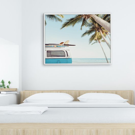 Surfplanken op Retro Busje Kust Muur Kunst Poster
