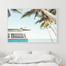 Surfplanken op Retro Van Poster