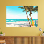 Surfplanken op strand kussen canvas afdruk (Insitu (Woonkamer))