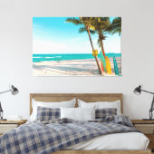 Surfplanken op strand kussen canvas afdruk (Insitu (Slaapkamer))