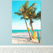 Surfplanken op strand kussen canvas afdruk (Insitu (Houten vloer))