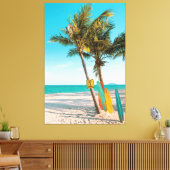 Surfplanken op strand kussen canvas afdruk (Insitu (Woonkamer))