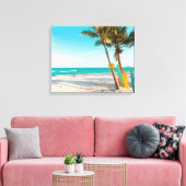 Surfplanken op strand kussenhoes canvas afdruk (Insitu (Woonkamer))