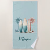 Surfplanken palmbomen retro salie groen strandlaken (Voorkant)