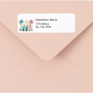 Surfplanken tropisch strand retro retour adres etiket