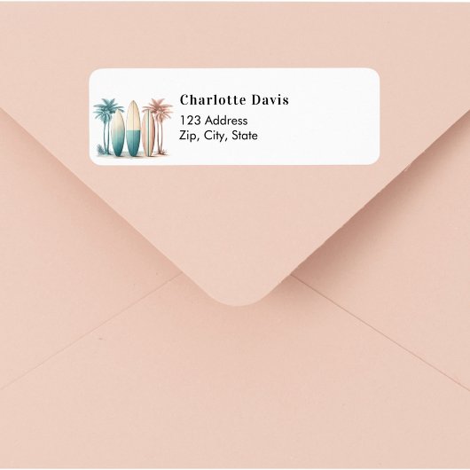 Surfplanken tropisch strand retro retouradres  etiket