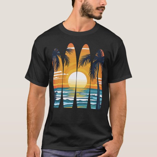 Surfplanken Zonsondergang T-shirt (Voorkant)