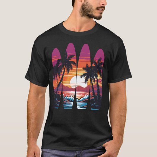 Surfplanken Zonsondergang T-shirt (Voorkant)