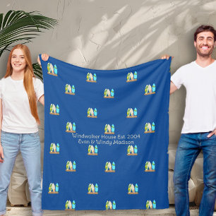 Surfplankenpatroon geïllustreerd en gepersonalisee fleece deken