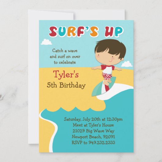 Surfred Beach Birthday Party Invitation Kaart (Voorkant)