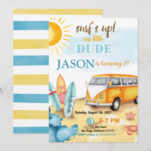 Surfred Birthday Uitnodiging (Voorkant / Achterkant)