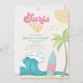 Surfred Birthday Uitnodiging | Girl Surfing (Voorkant)