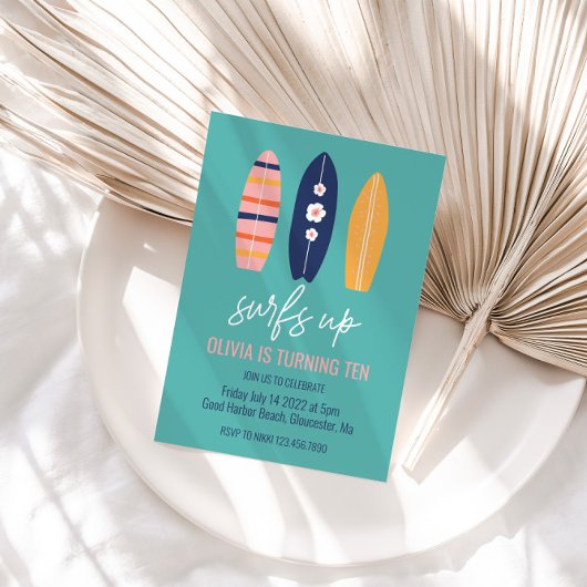 Surfred Up Girl Surfboard strand Birthday Party In Kaart