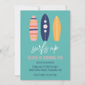 Surfred Up Girl Surfboard strand Birthday Party In Kaart (Voorkant)