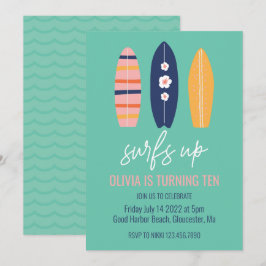 Surfred Up Girl Surfboard strand Birthday Party Kaart