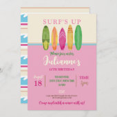 Surf's er op! Pak een golf Surf Blue Beach Girls Kaart (Voorkant / Achterkant)