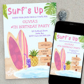 Surfs Omhoog Verjaardagsfeest Meisjes Surfboard Kaart