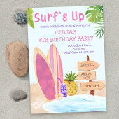 Surfs Omhoog Verjaardagsfeest Meisjes Surfboard Kaart