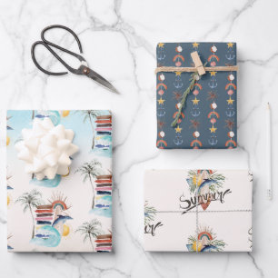 Surf's Op   Retro Zomerstrand Inpakpapier Vel