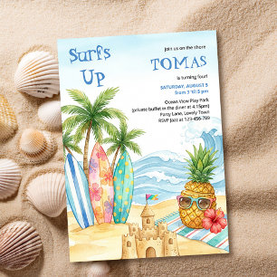 Surfs Up Aloha Tropisch Strand Kinderen Verjaardag Kaart