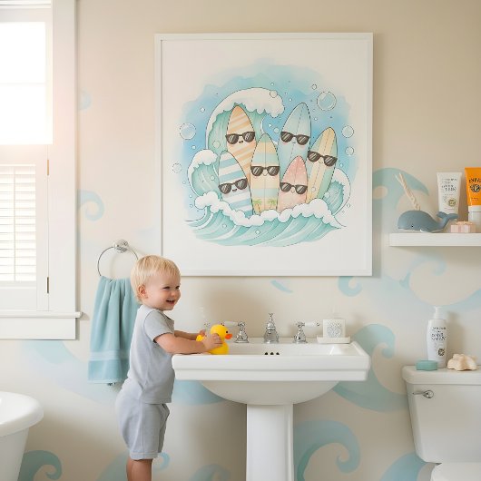 Surf's Up Bath Crew Kinderen Badkamer Muur Kunst Poster