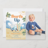 Surfs Up Beach 1e verjaardag Party Foto Kaart (Voorkant)