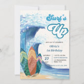 Surfs Up Beach 1e verjaardag uitnodiging (Voorkant)