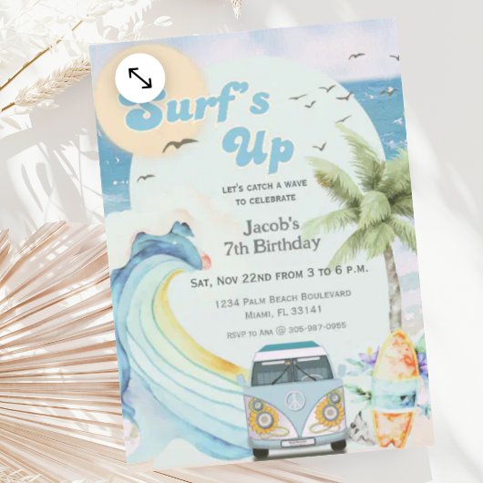 Surf's Up Beach Retro Blue Surf Zomerverjaardag Kaart