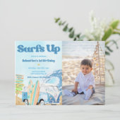 Surfs Up Beach Verjaardagsfeestfoto Kaart (Staand voorkant)