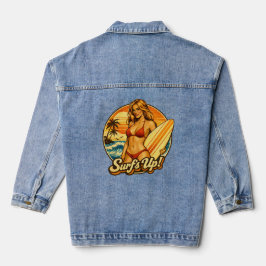 Surf's Up Bikini Pin-Up | Retro Surf Shop Graphic Denim Jacket