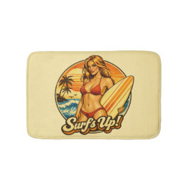 Surf's Up Bikini Pin-Up | Retro Surf Winkel Grafis Badmat