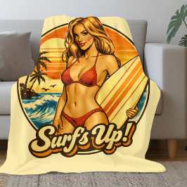 Surf's Up Bikini Pin-Up | Retro Surf Winkel Grafis Fleece Deken
