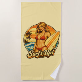 Surf's Up Bikini Pin-Up | Retro Surf Winkel Grafis Strandlaken