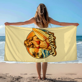 Surf's Up Bikini Pin-Up | Retro Surf Winkel Grafis Strandlaken